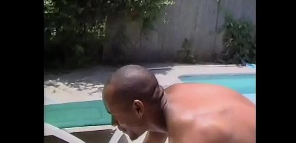  Curvy black slut Juicy gets her huge tits creamed after fuck by the pool